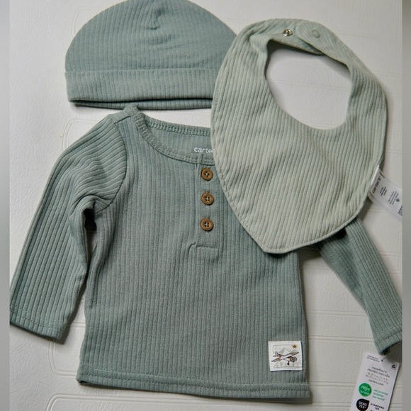 Carter's Sage Ribbed Baby Bib Set - Picture 1 of 3
